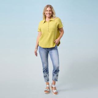EverStretch Straight Crop with Floral Embroidery - Light Denim