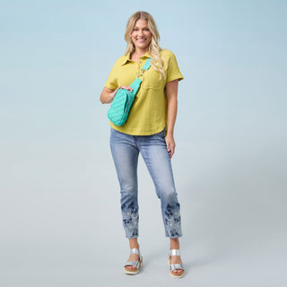 EverStretch Straight Crop with Floral Embroidery - Light Denim
