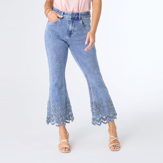 EverStretch Flare Crop with Cut-Out Bottom - Light Denim