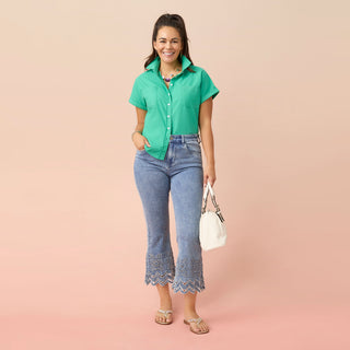 EverStretch Flare Crop with Cut-Out Bottom - Light Denim