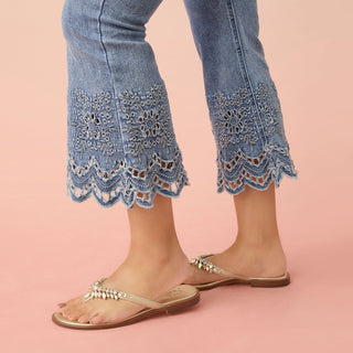 EverStretch Flare Crop with Cut-Out Bottom - Light Denim