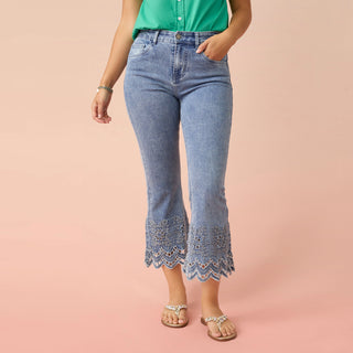 EverStretch Flare Crop with Cut-Out Bottom - Light Denim