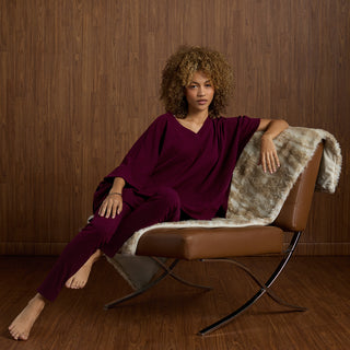 Smooth V-Neck Poncho - Merlot