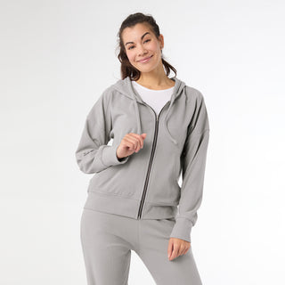 Weekend Brushed Long Sleeve Full Zip Hoodie - Stone Grey