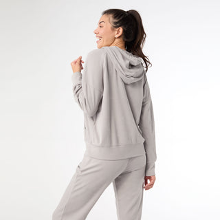 Weekend Brushed Long Sleeve Full Zip Hoodie - Stone Grey