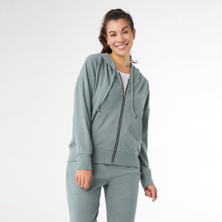 Weekend Brushed Long Sleeve Full Zip Hoodie - Hazy Blue