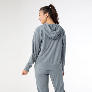 Weekend Brushed Long Sleeve Full Zip Hoodie - Hazy Blue