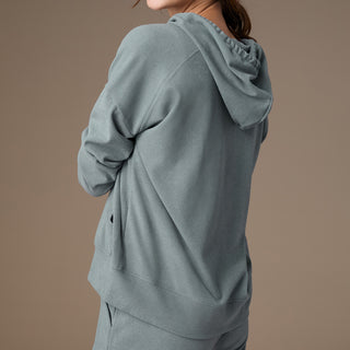 Weekend Brushed Long Sleeve Full Zip Hoodie - Hazy Blue