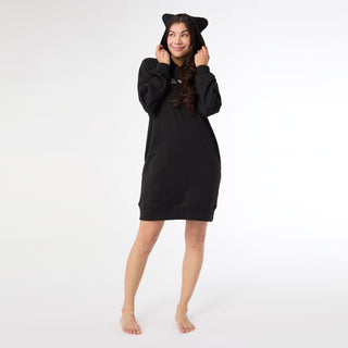 Snug Haven Cat Hoodie Dress - Black