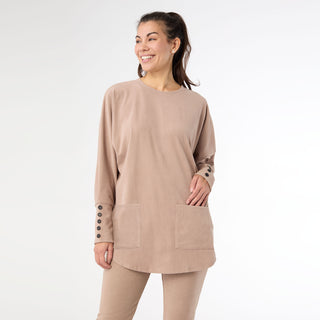 Weekend Brushed Sweater with Button Back - Sand