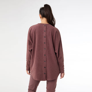 Weekend Brushed Sweater with Button Back - Wine