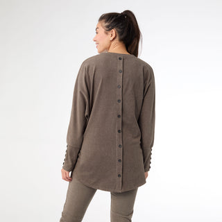 Weekend Brushed Sweater with Button Back - Spruce