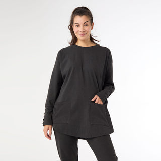 Weekend Brushed Sweater with Button Back - Midnight Black