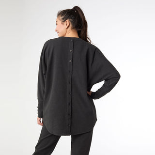 Weekend Brushed Sweater with Button Back - Midnight Black