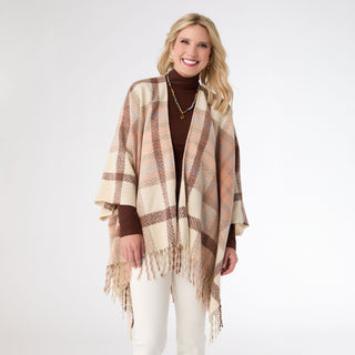 Varese Plaid Wrap - Natural/Dusty Salmon