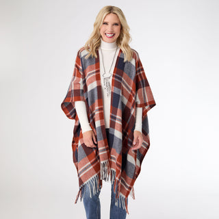 Brindisi Plaid Wrap - Rust/Navy