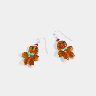 Blown Glass Gingerbread Man Earring - Brown