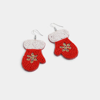 Beaded Mitten Earring - Red