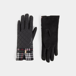 Plaid Puffer Touchscreen Gloves - Black