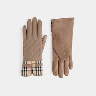Plaid Puffer Touchscreen Gloves - Tan