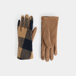 Large Checkered Touchscreen Gloves - Tan/Navy
