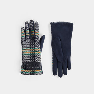 Zig Zag Plaid Touchscreen Gloves - Navy