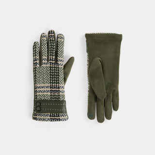 Zig Zag Plaid Touchscreen Gloves - Olive