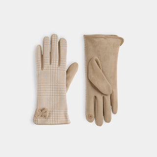 Darling Bow Houndstooth Touchscreen Gloves - Beige