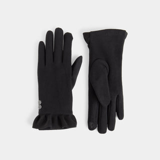 Houndstooth Button Touchscreen Gloves - Black