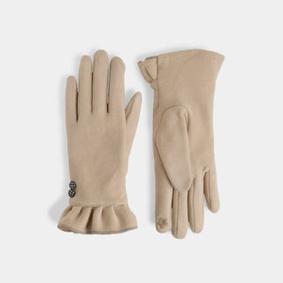 Houndstooth Button Touchscreen Gloves - Light Natural