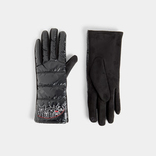 Dog Friends Puffer Touchscreen Gloves - Black