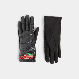 Tree Farm Truck Puffer Touchscreen Gloves - Black