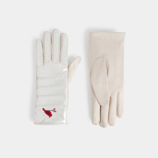 Embroidered Cardinal Puffer Touchscreen Gloves - Winter White