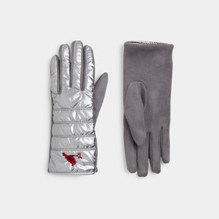 Embroidered Cardinal Puffer Touchscreen Gloves - Silver