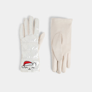 Embroidered Santa Kitty Touchscreen Gloves - Winter White
