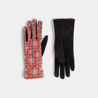 Plaid Snowflake Touchscreen Gloves - Red