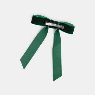 Velvet Bow Hair Clip - Evergreen