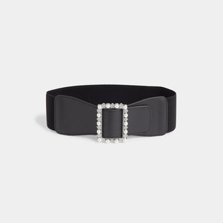 Pearl Embellished Stretch Belt - Black