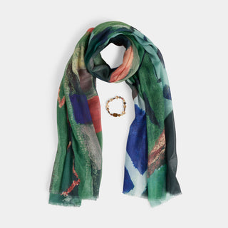 Knit Scarf + Bracelet Set - Green Strokes