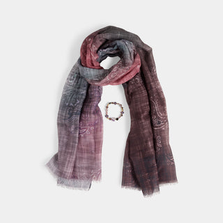 Knit Scarf + Bracelet Set - Purple Paisley