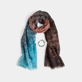 Knit Scarf + Bracelet Set - Blue Paisley