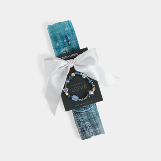 Knit Scarf + Bracelet Set - Blue Paisley
