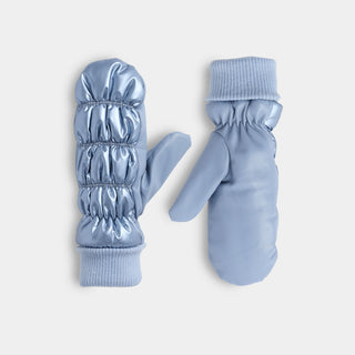 Faux Leather Puffer Mitten - Dusty Blue