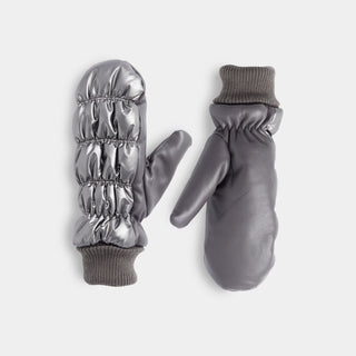 Faux Leather Puffer Mitten - Gunmetal