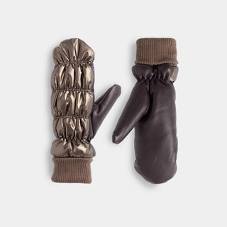 Faux Leather Puffer Mitten - Copper