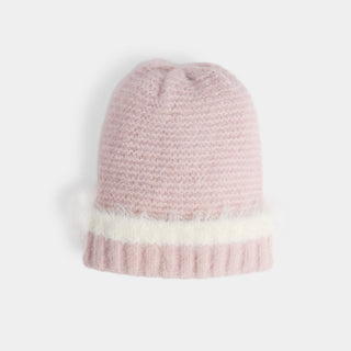 Shag Trim Knit Beanie - Dusty Rose