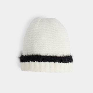 Shag Trim Knit Beanie - Winter White