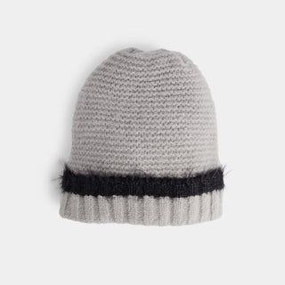 Shag Trim Knit Beanie - Grey