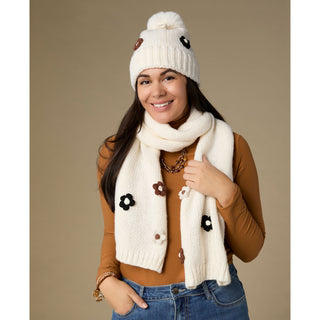 Flower Embellished Scarf - Winter White