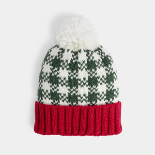Holly Houndstooth Knit Hat - Red/Green